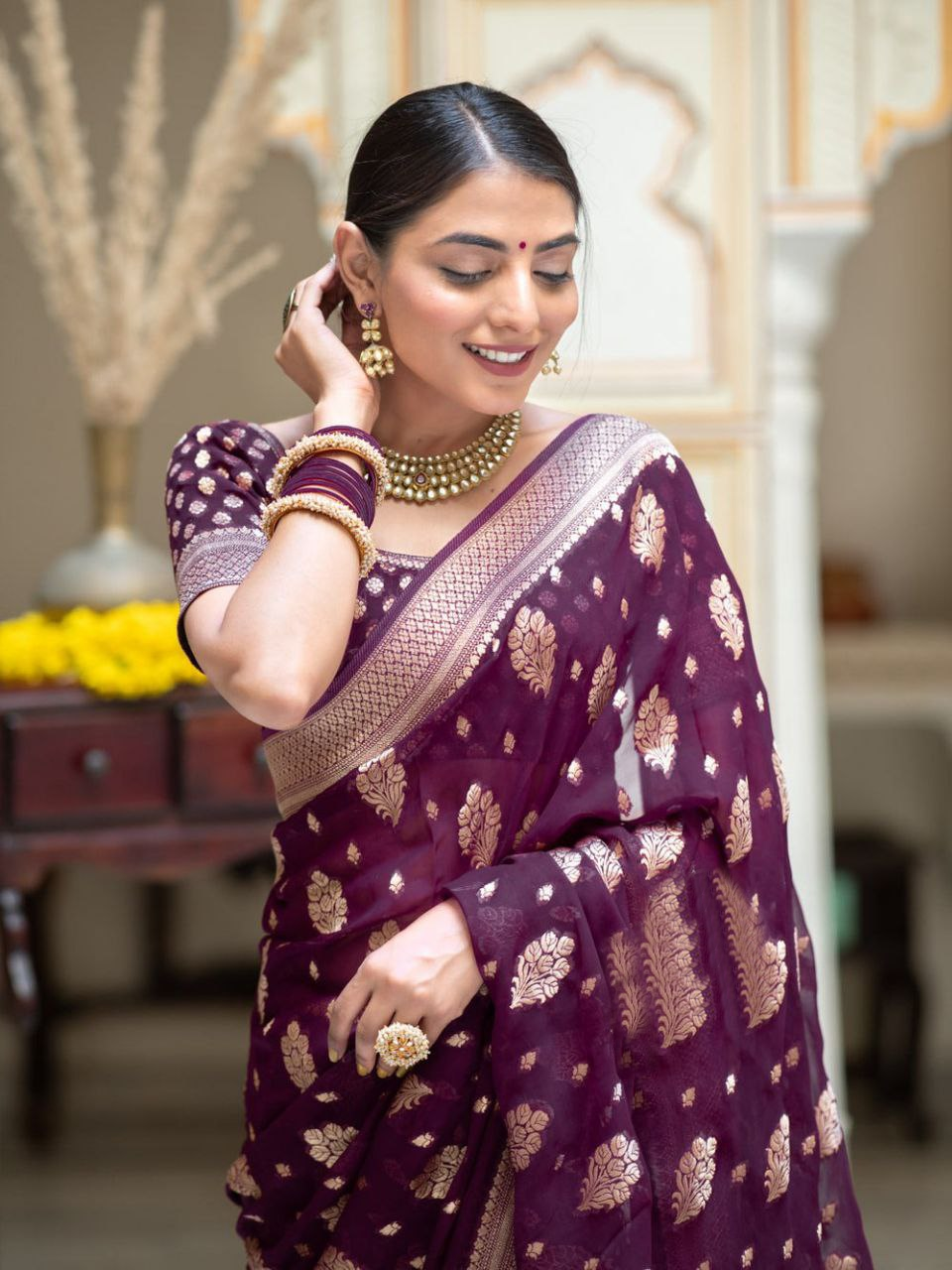 Purple Banarasi Soft Silk