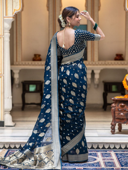 Blue Banarasi Soft Silk