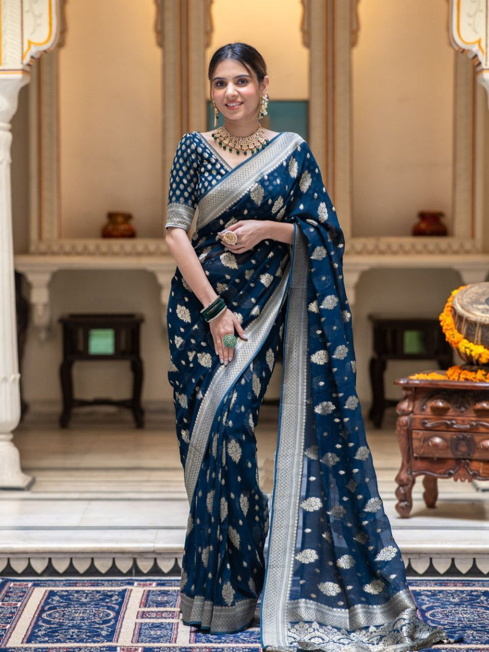 Blue Banarasi Soft Silk