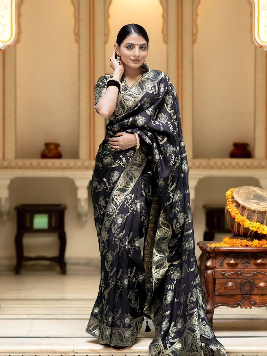 Black Banarasi Silk Saree