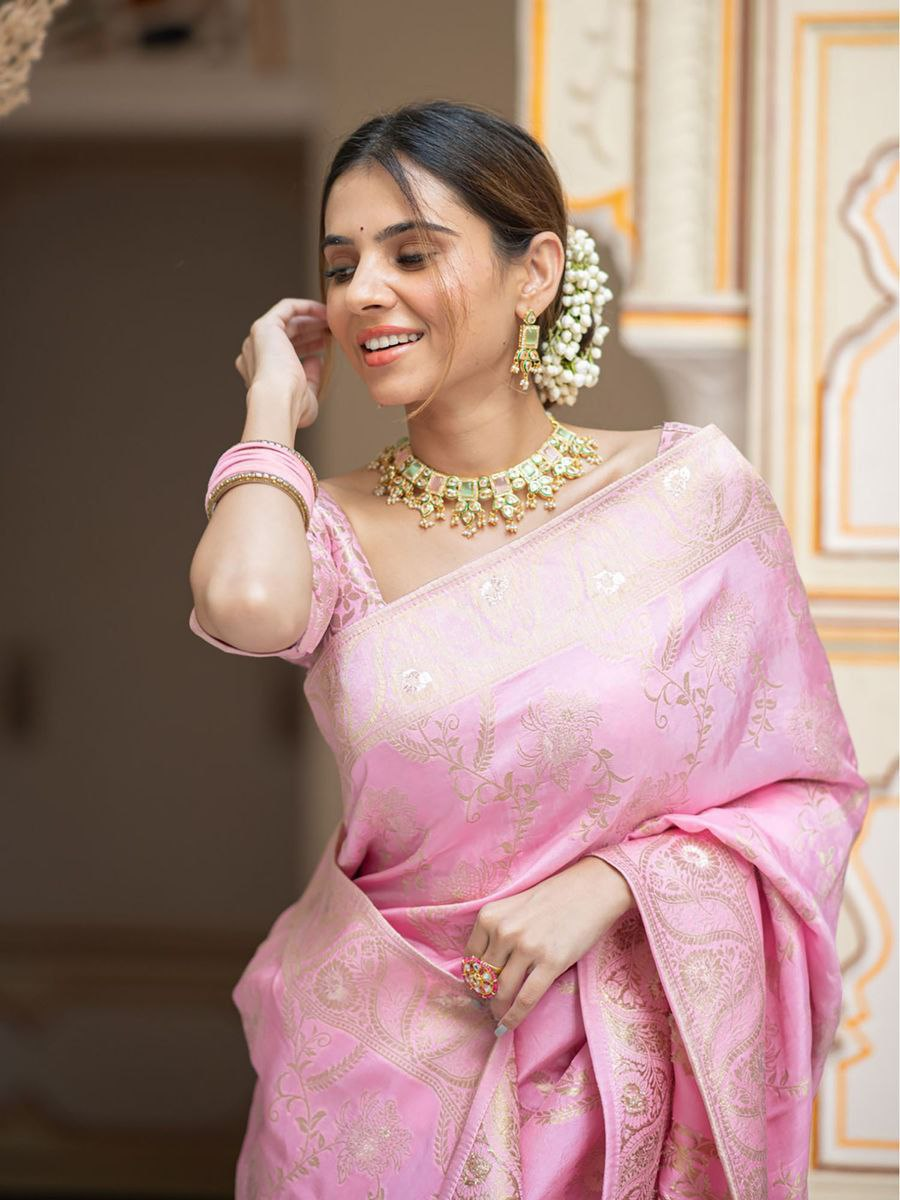 Pink Banarasi Silk Saree