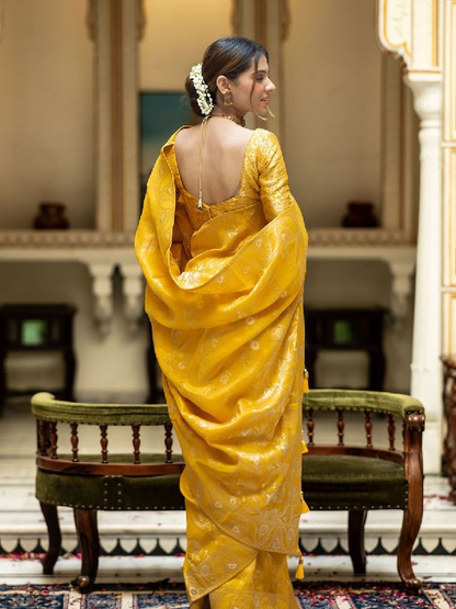 Yellow Banarasi Silk Saree