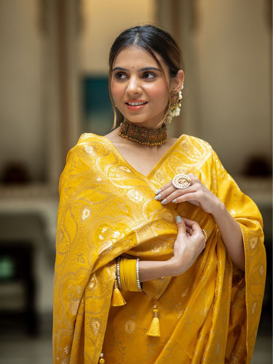 Yellow Banarasi Silk Saree