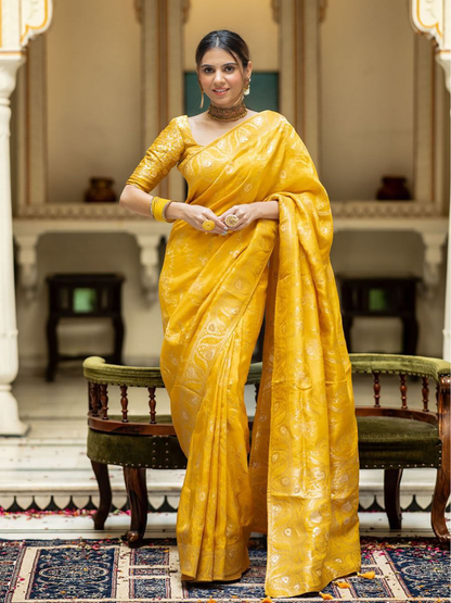 Yellow Banarasi Silk Saree