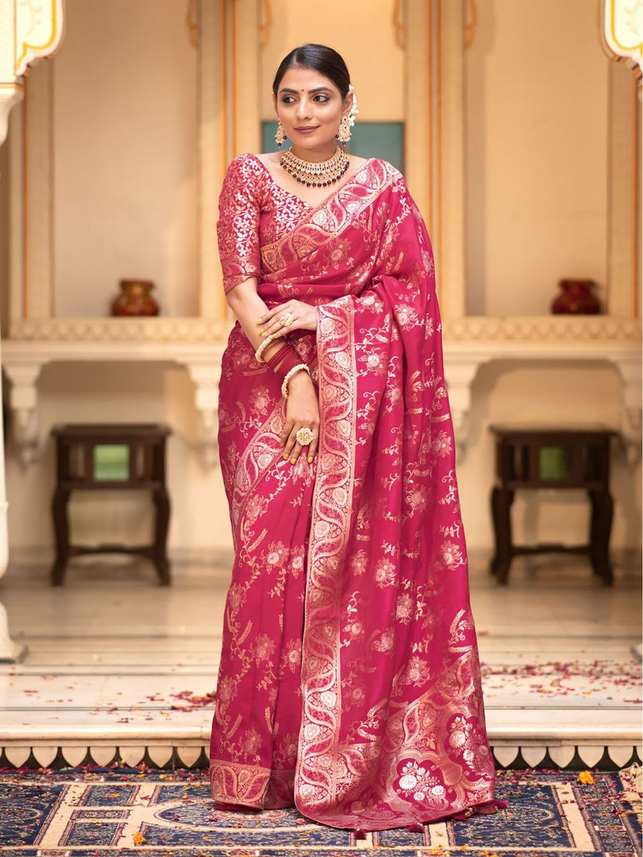 Pink Banarasi Silk Saree