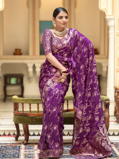 Purple Banarasi Silk Saree