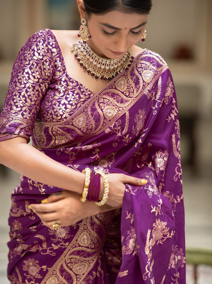 Purple Banarasi Silk Saree