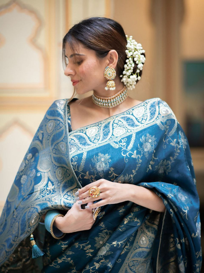 Teal Banarasi Silk Saree