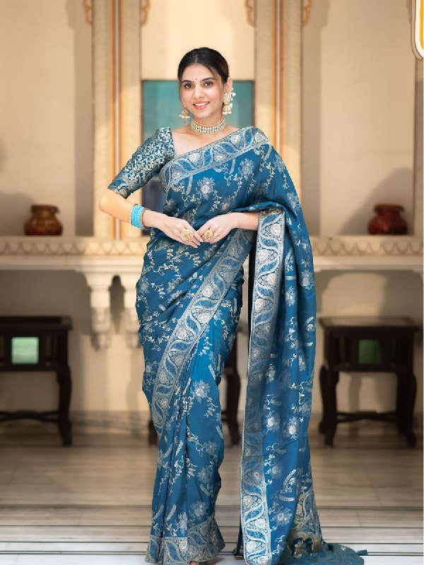 Teal Banarasi Silk Saree