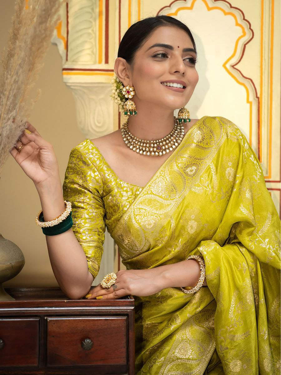 Yellow Banarasi Silk Saree