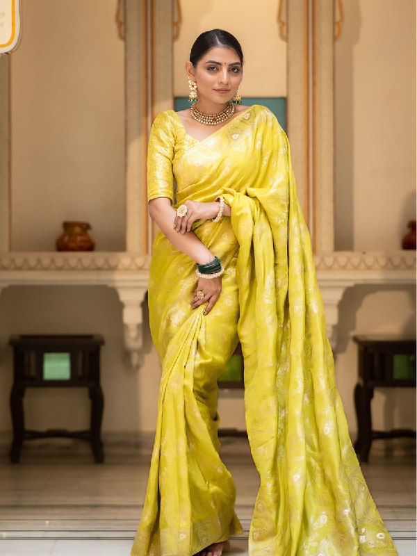 Yellow Banarasi Silk Saree