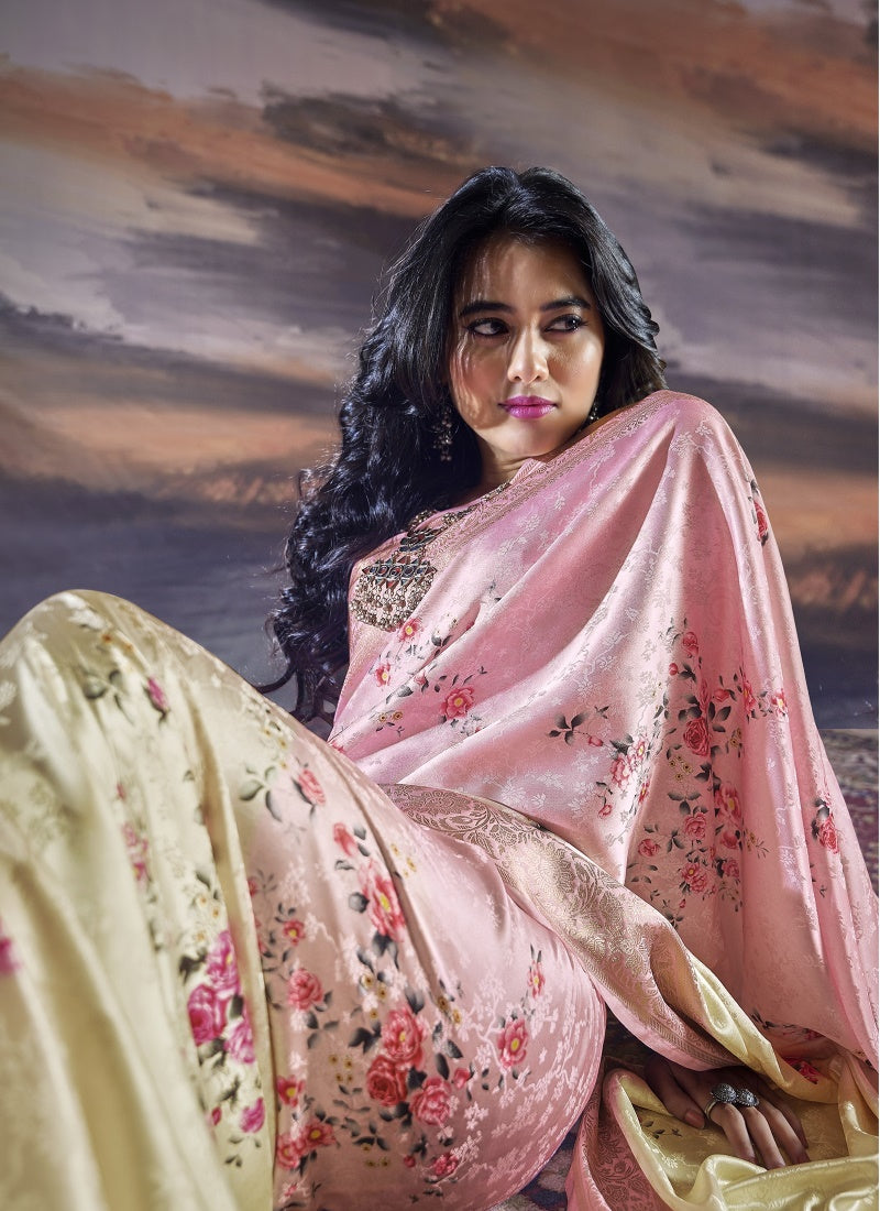 Pink Satin Silk Embroidered Saree-2