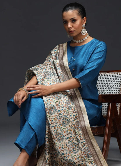 Blue Silk Straight Cut Salwar Suit With Embroidery Work-2