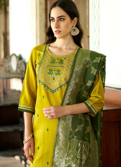 Yellow Rayon Salwar Suit With Embroidery Work-2