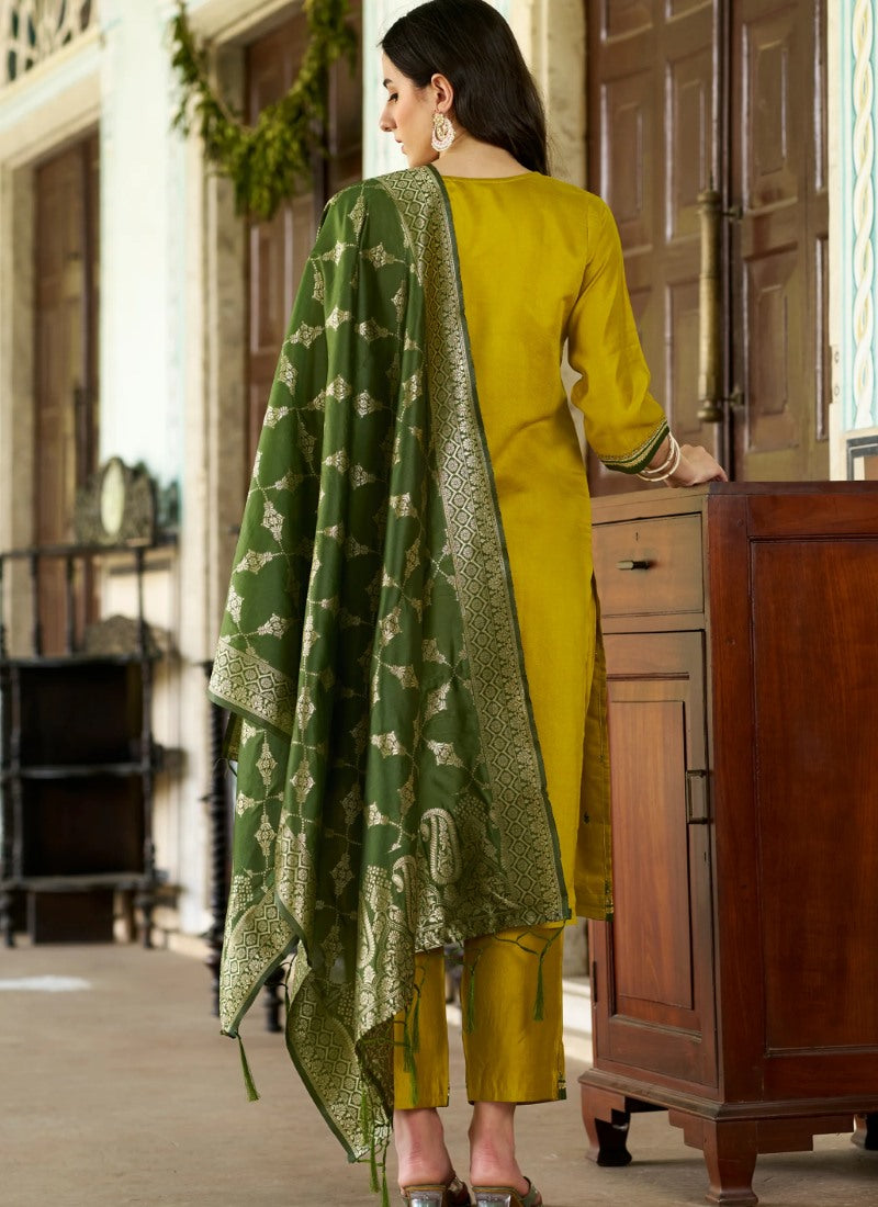 Yellow Rayon Salwar Suit With Embroidery Work