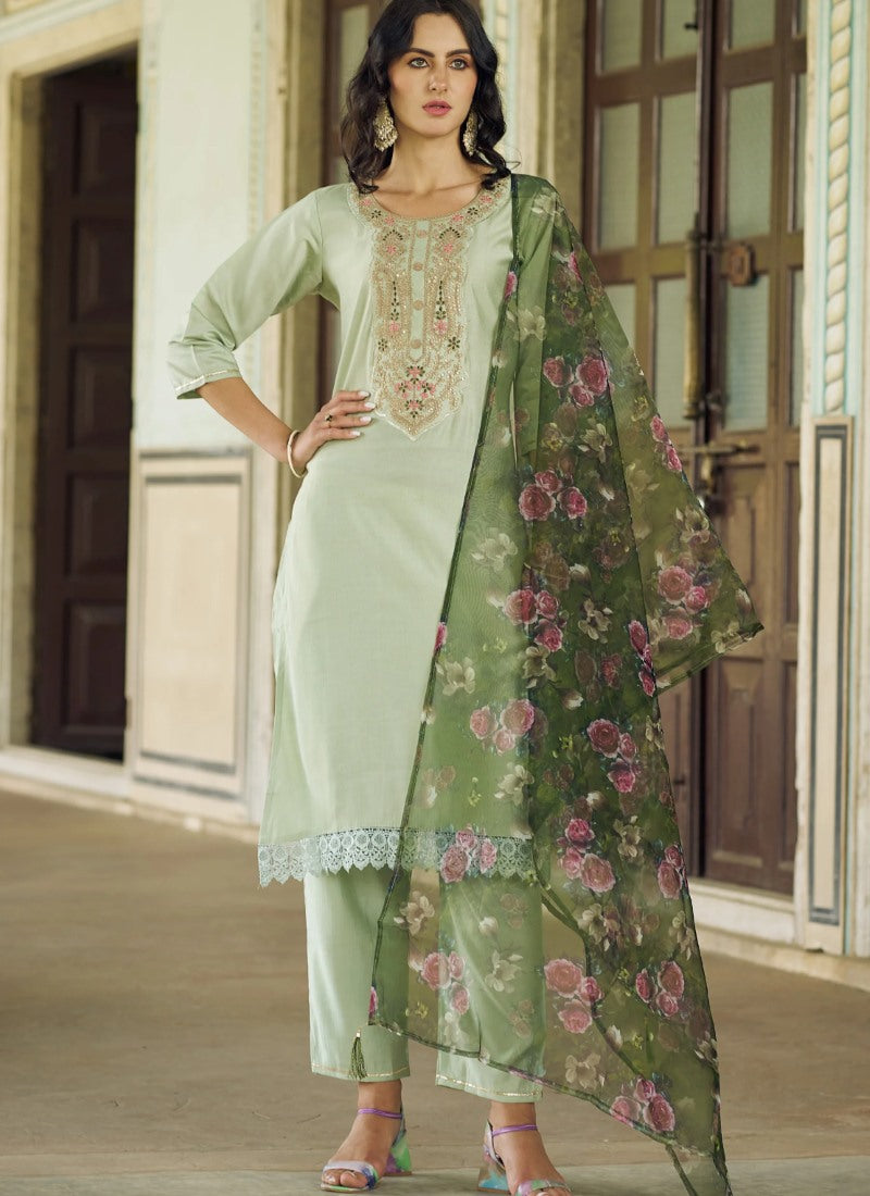 Light Green Rayon Salwar Kameez With Embroidery Work