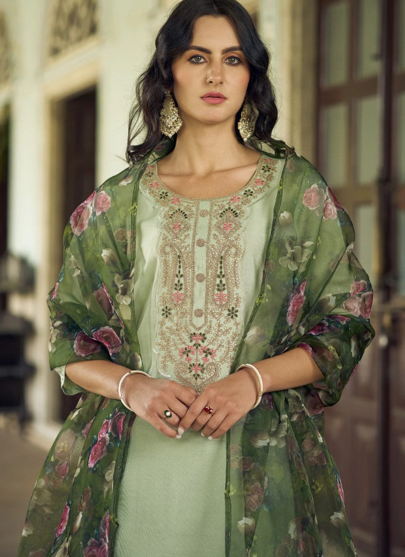 Light Green Rayon Salwar Kameez With Embroidery Work-2