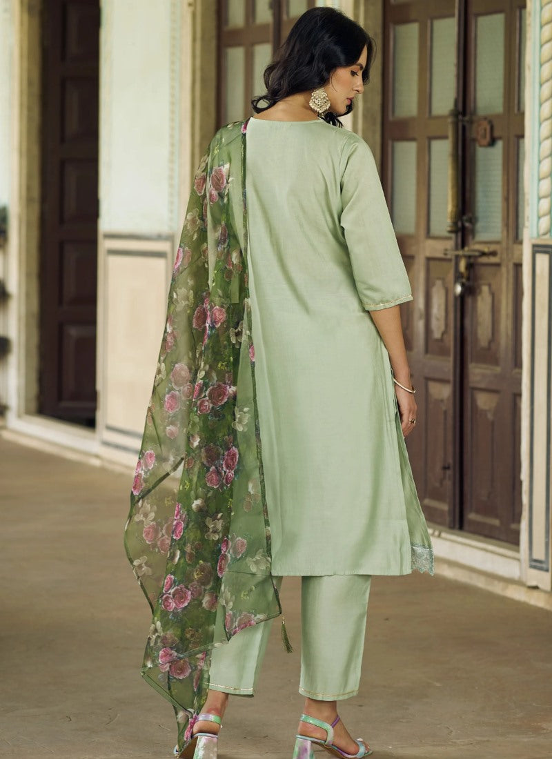 Light Green Rayon Salwar Kameez With Embroidery Work