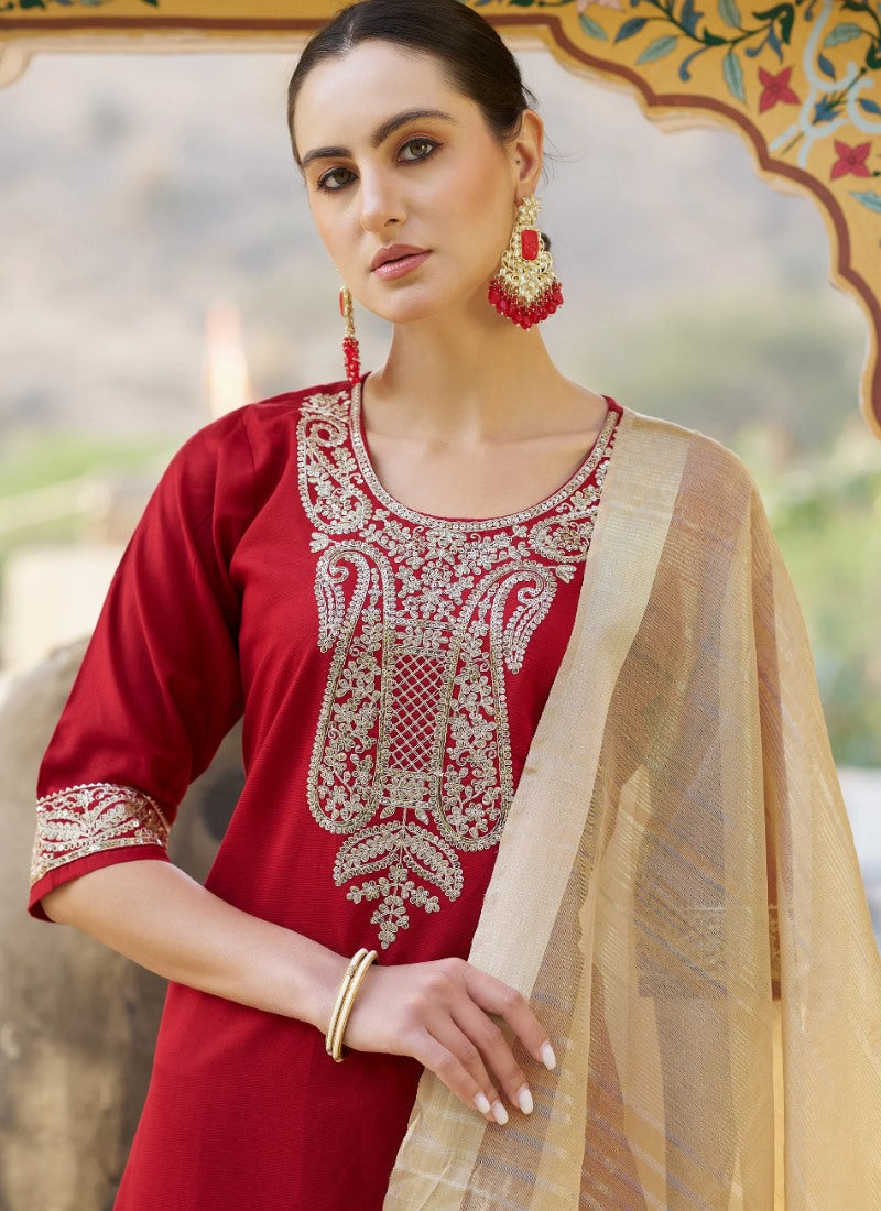 Red Rayon Salwar Kameez With Embroidery Work-2