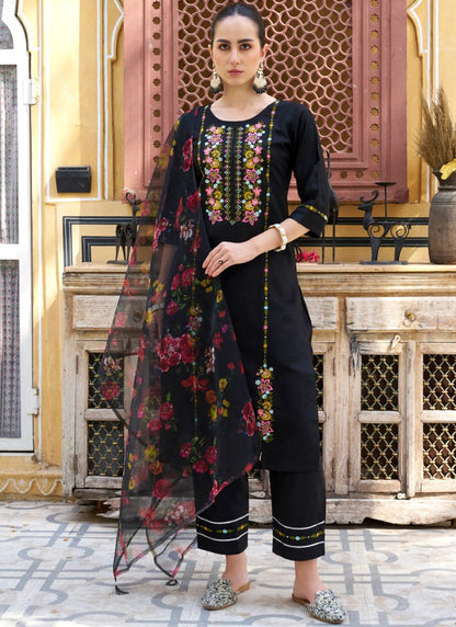 Black Rayon Salwar Kameez With Embroidery Work