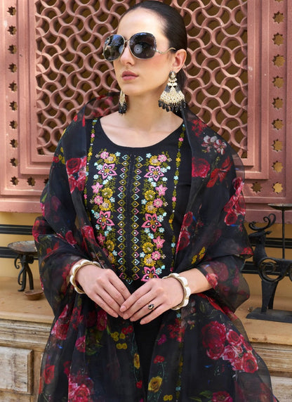 Black Rayon Salwar Kameez With Embroidery Work-2