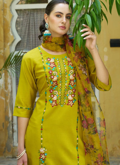 Yellow Rayon Salwar Kameez With Embroidery Work-2