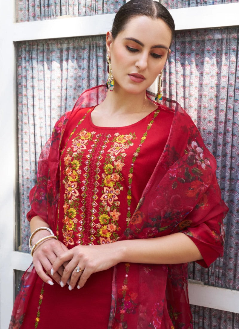 Red Rayon Salwar Kameez With Embroidery Work-2