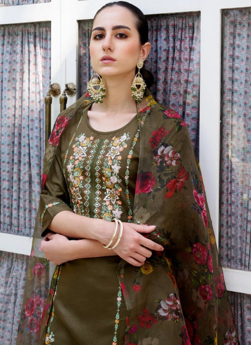 Brown Rayon Salwar Kameez With Embroidery Work-2