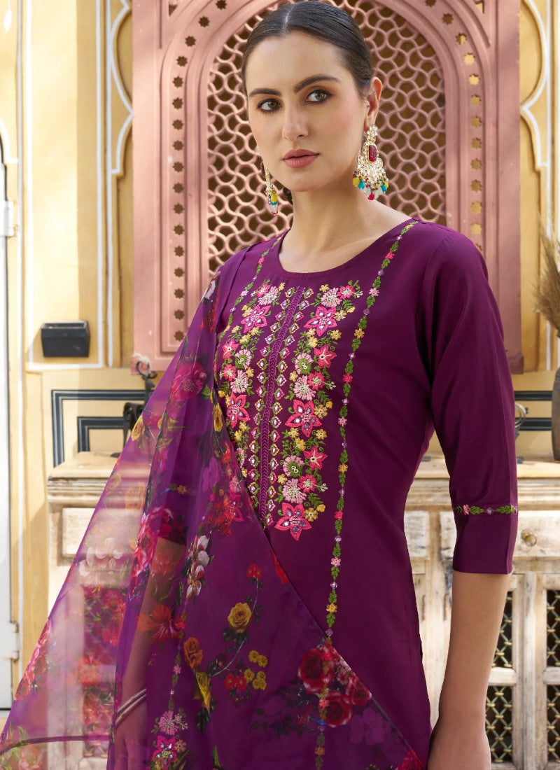 Purple Rayon Salwar Kameez With Embroidery Work-2