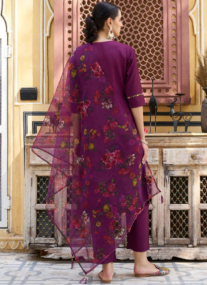 Purple Rayon Salwar Kameez With Embroidery Work