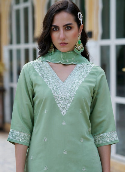 Pista Green Silk Salwar Suit With Embroidery Work-2