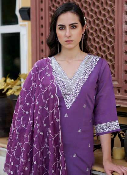 Voilet Silk Salwar Suit With Embroidery Work