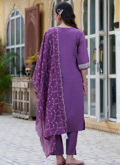 Voilet Silk Salwar Suit With Embroidery Work