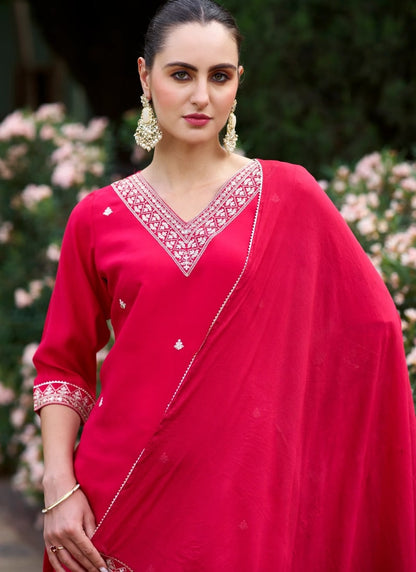 Red Silk Salwar Suit With Embroidery Work-2