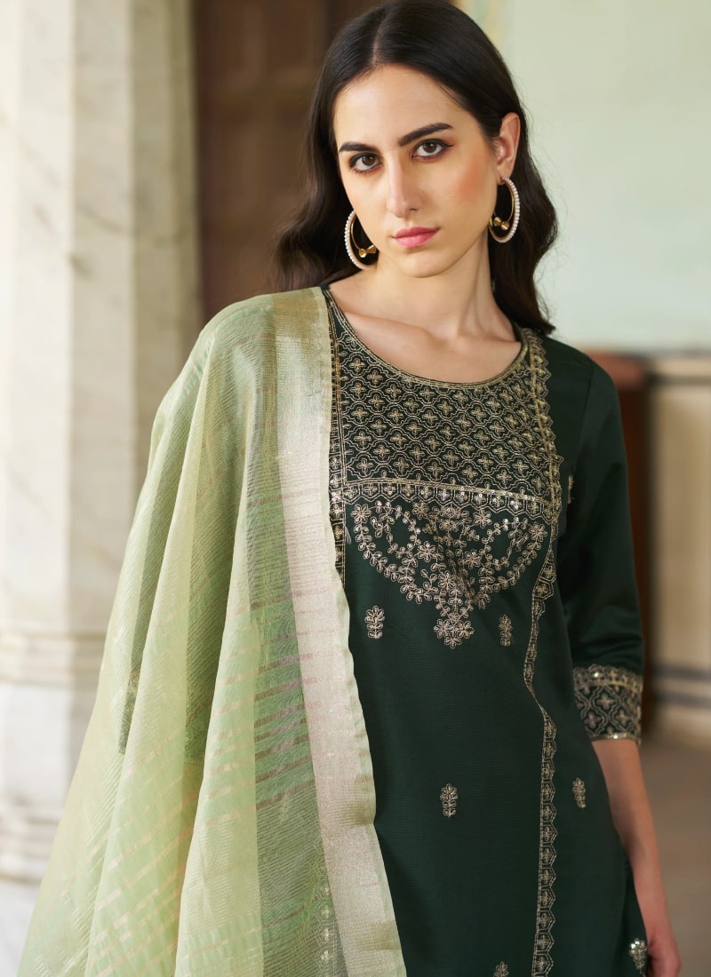 Green Silk Salwar Suit With Embroidery Work-2