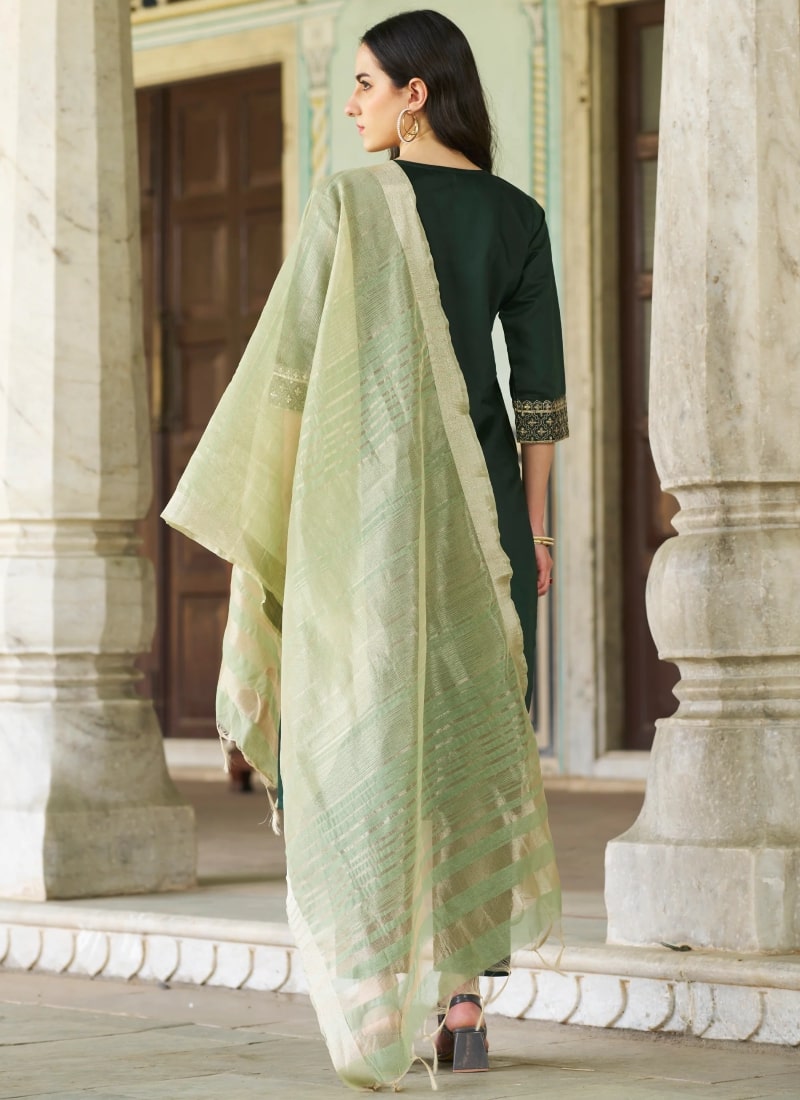 Green Silk Salwar Suit With Embroidery Work