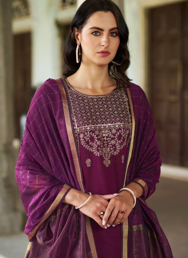 Purple Silk Salwar Suit With Embroidery Work-2