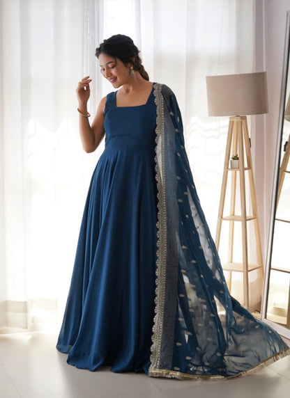 Teal Blue Georgette Printed Anarkali Suit