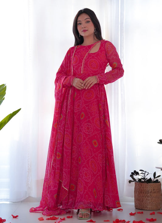 Pink Georgette Printed Anarkali Suit