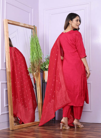 Magenta Silk Salwar Suit With Embroidery Work