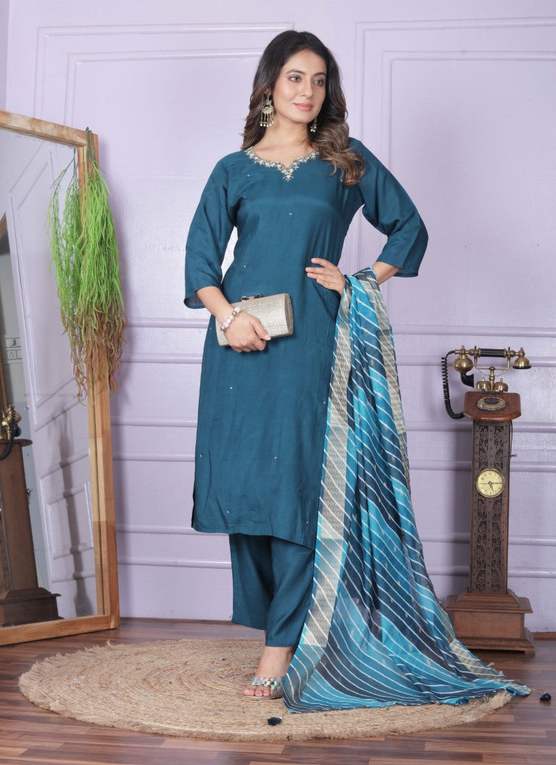 Blue Silk Salwar Suit With Embroidery Work-2