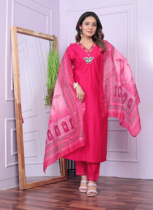 Magenta Silk Salwar Suit With Embroidery Work