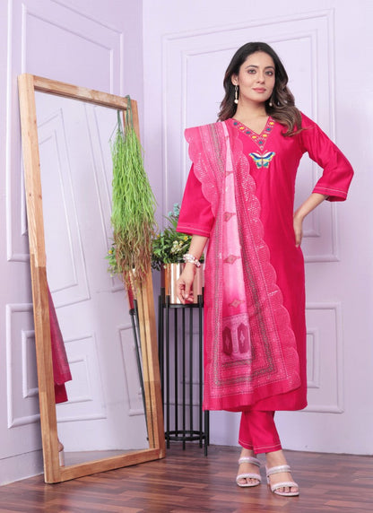 Magenta Silk Salwar Suit With Embroidery Work