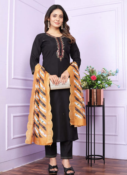 Black Silk Salwar Suit With Embroidery Work-2