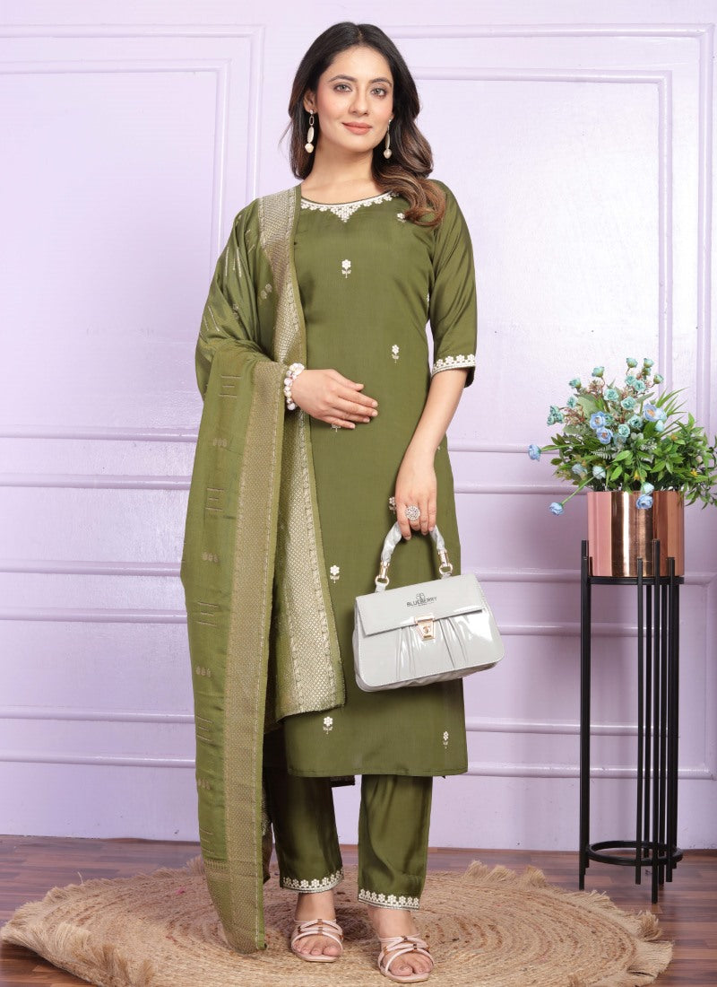 Green Silk Salwar Suit With Embroidery Work-2