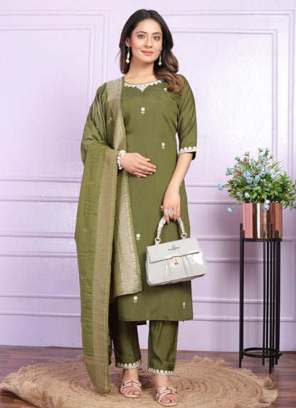 Green Silk Salwar Suit With Embroidery Work-2