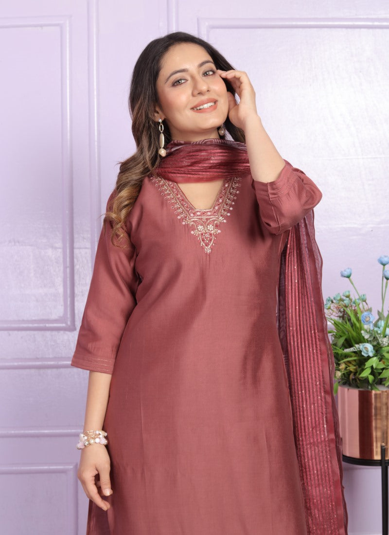 Maroon Silk Salwar Suit With Embroidery Work