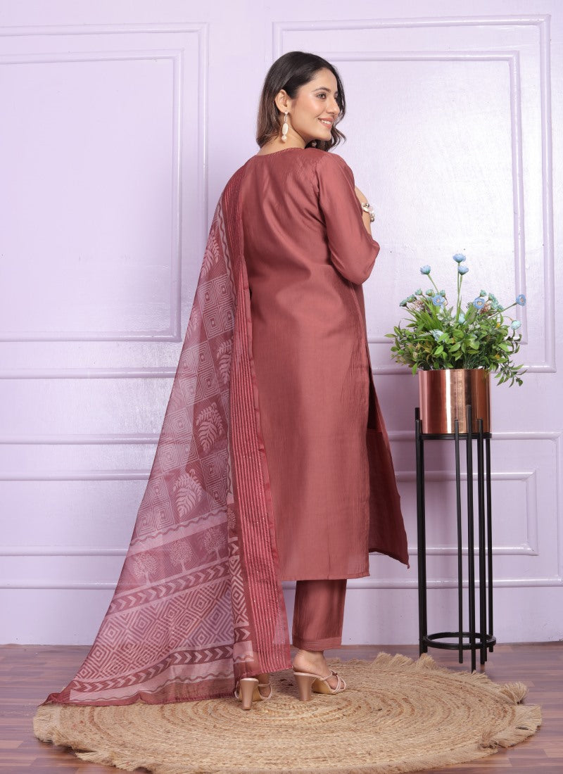 Maroon Silk Salwar Suit With Embroidery Work