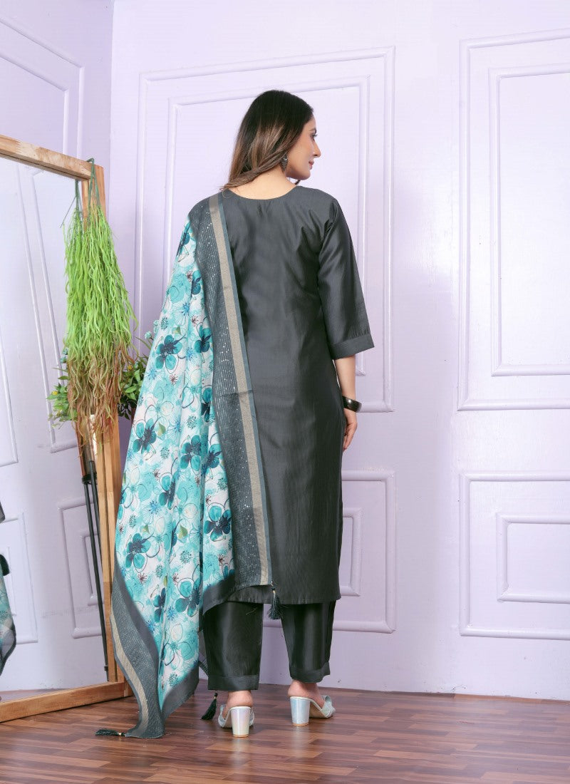 Black Silk Salwar Suit With Embroidery Work