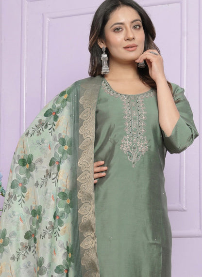 Light Green Silk Salwar Suit With Embroidery Work-2